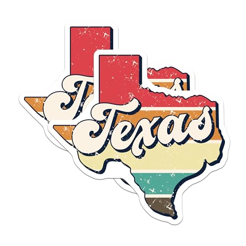 (2 Pack) Texas State Map Stickers - Vintage Texas Design - Retro Travel Stickers - 5" On Longest Side - Sticks to Smooth Flat Surfaces - Made in USA - BMCS5693