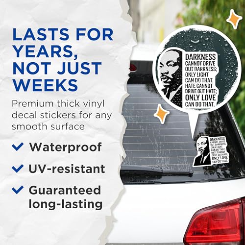 (2 Pack) Light Overcomes Darkness Stickers - Inspirational Message - Motivational Quotes Stickers - 5" On Longest Side - Sticks to Smooth Flat Surfaces - Made in USA - BMCS3758