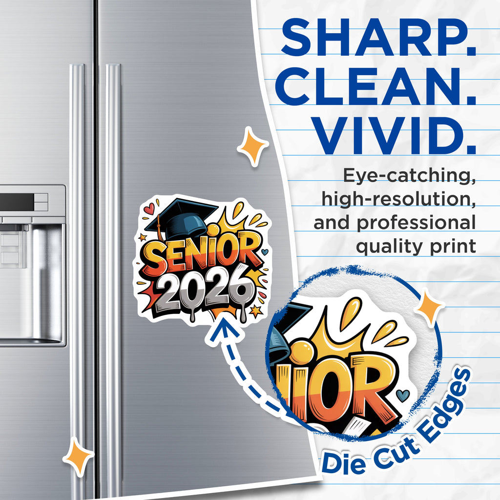 (2 Pack) Senior 2026 Magnets - Graduation Class of 2026 - High School College Graduate Student Academic Success - 5 Inches On Longest Side - Thick Durable Magnet - Made in USA - MAG37258