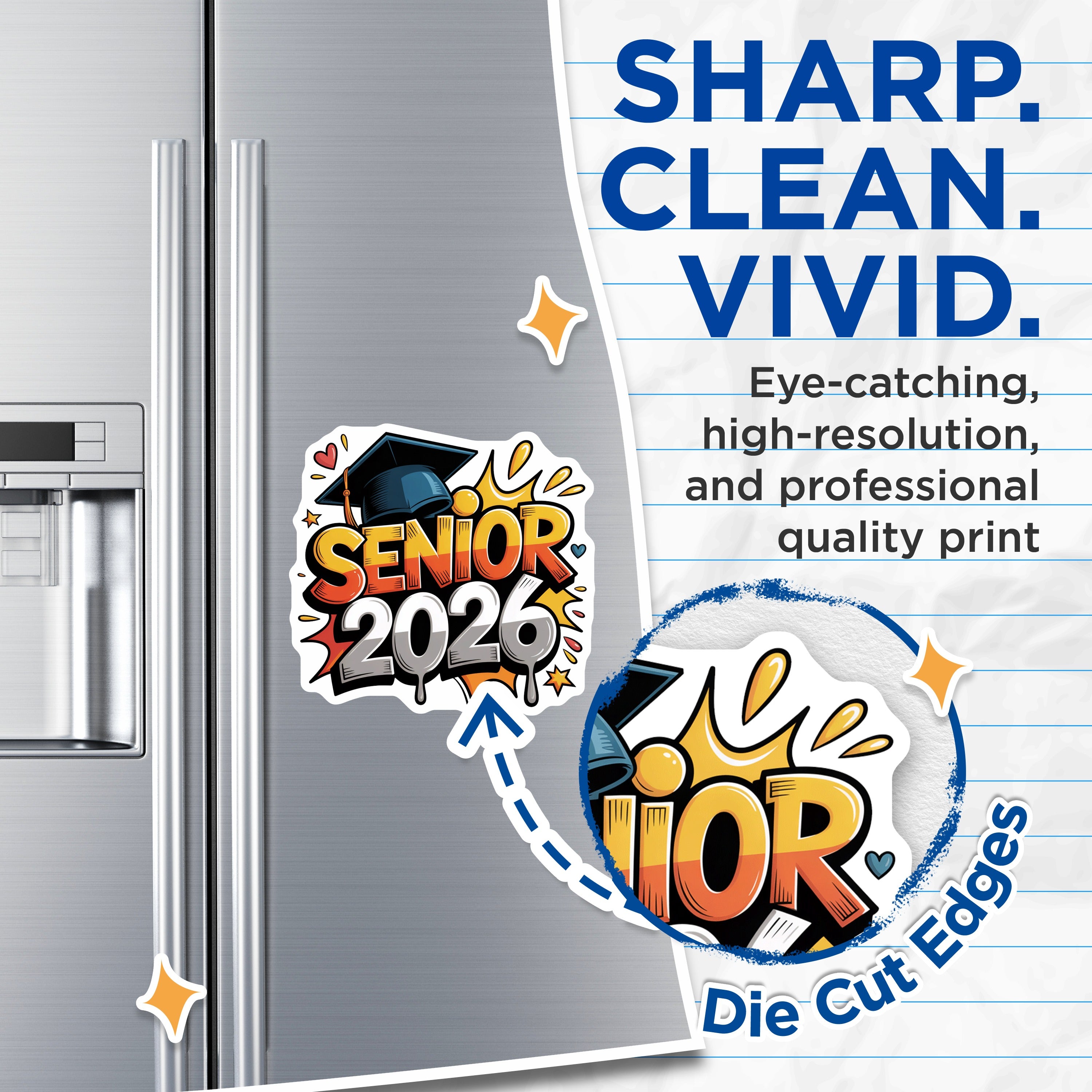 (2 Pack) Senior 2026 Magnets - Graduation Class of 2026 - High School College Graduate Student Academic Success - 5 Inches On Longest Side - Thick Durable Magnet - Made in USA - MAG37258