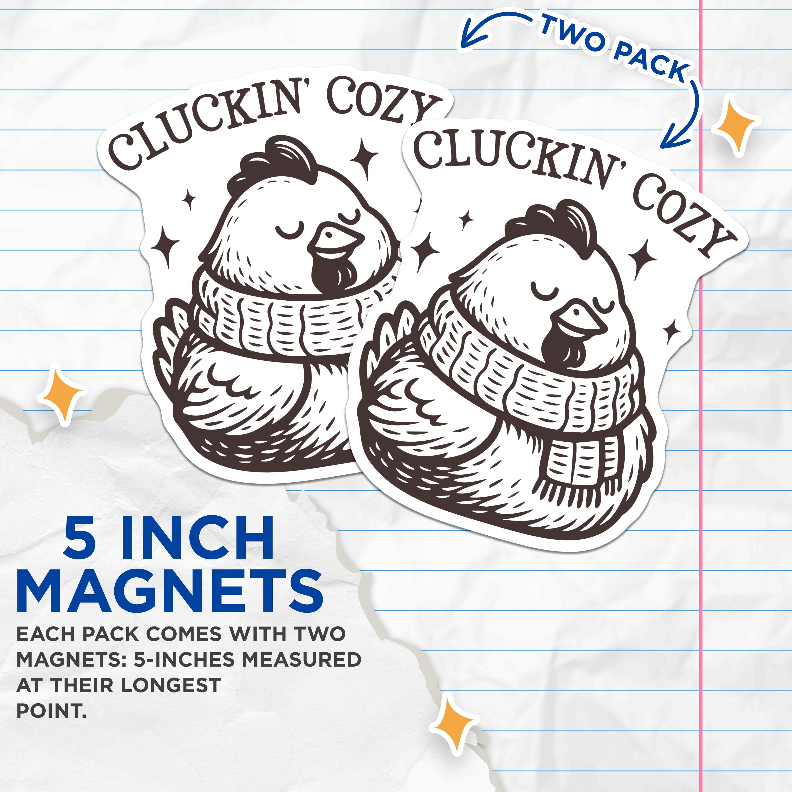 (2 Pack) Cluckin Cozy Chicken Magnets - Farmhouse Kitchen Decor - Cute Animal Refrigerator Accent - 5 Inches On Longest Side - Thick Durable Magnet - Made in USA - MAG39025