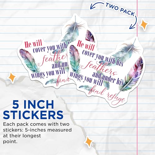 (2 Pack) Faith Inspiration Stickers - Feather Decor - Positive Quote Sticker - 5" On Longest Side - Sticks to Smooth Flat Surfaces - Made in USA - BMCS8583