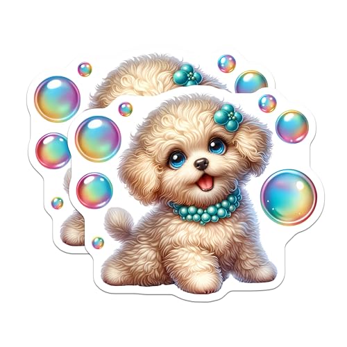 (2 Pack) Cute Puppy Stickers - Adorable Dog - Cartoon Animal - 5" On Longest Side - Sticks to Smooth Flat Surfaces - Made in USA - BMCS9618