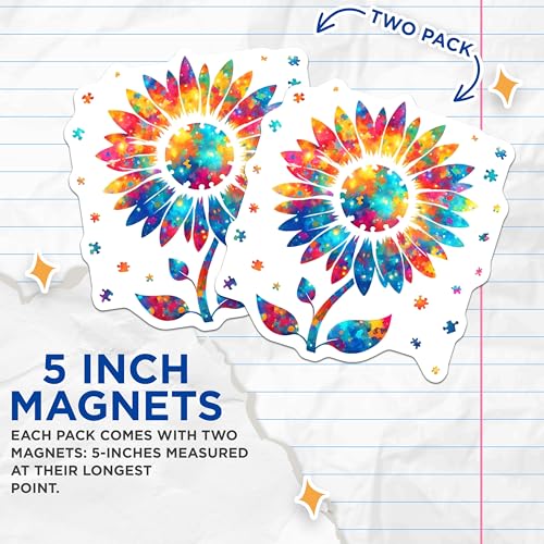 (2 Pack) Colorful Sunflower Magnets - 5" On Longest Side - for Cars, Fridges, Toolboxes - Made in USA - MAG7894