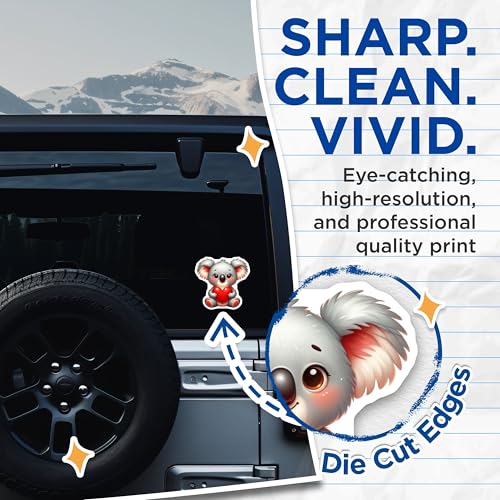 (2 Pack) Cute Koala Stickers - Animal Lover Decals - Heart Holding Koala Stickers - 5" On Longest Side - Sticks to Smooth Flat Surfaces - Made in USA - BMCS3650