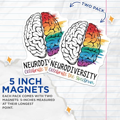 (2 Pack) Celebrate The Spectrum Magnet - Neurodiversity Awareness - 5" On Longest Side - Sticks to Smooth Flat Surfaces - Made in USA - MAG10052