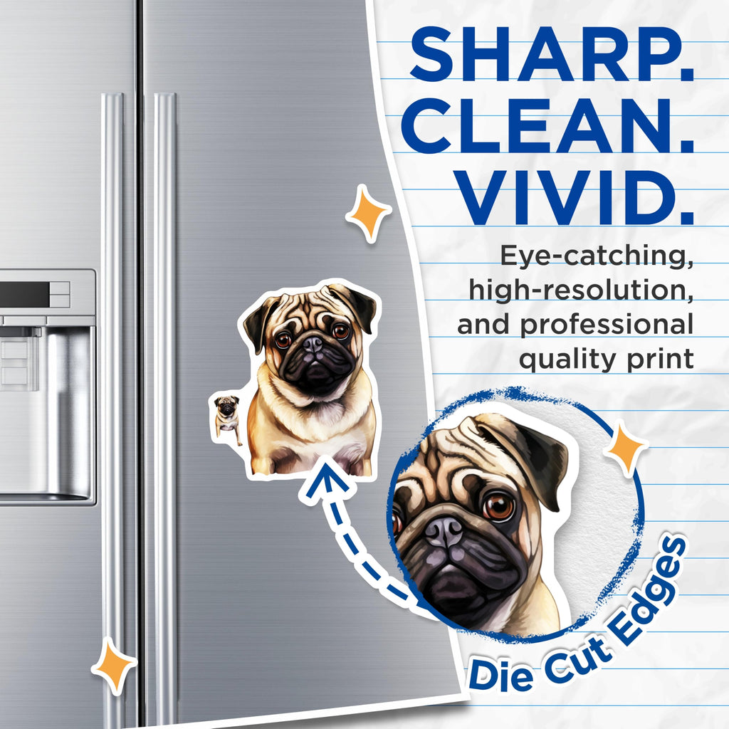 (2 Pack) Pug Dog Magnets - Adorable Pet Fridge Decor - Funny Animal Lover Kitchen Accessory - 5 Inches On Longest Side - Thick Durable Magnet - Made in USA - MAG25388