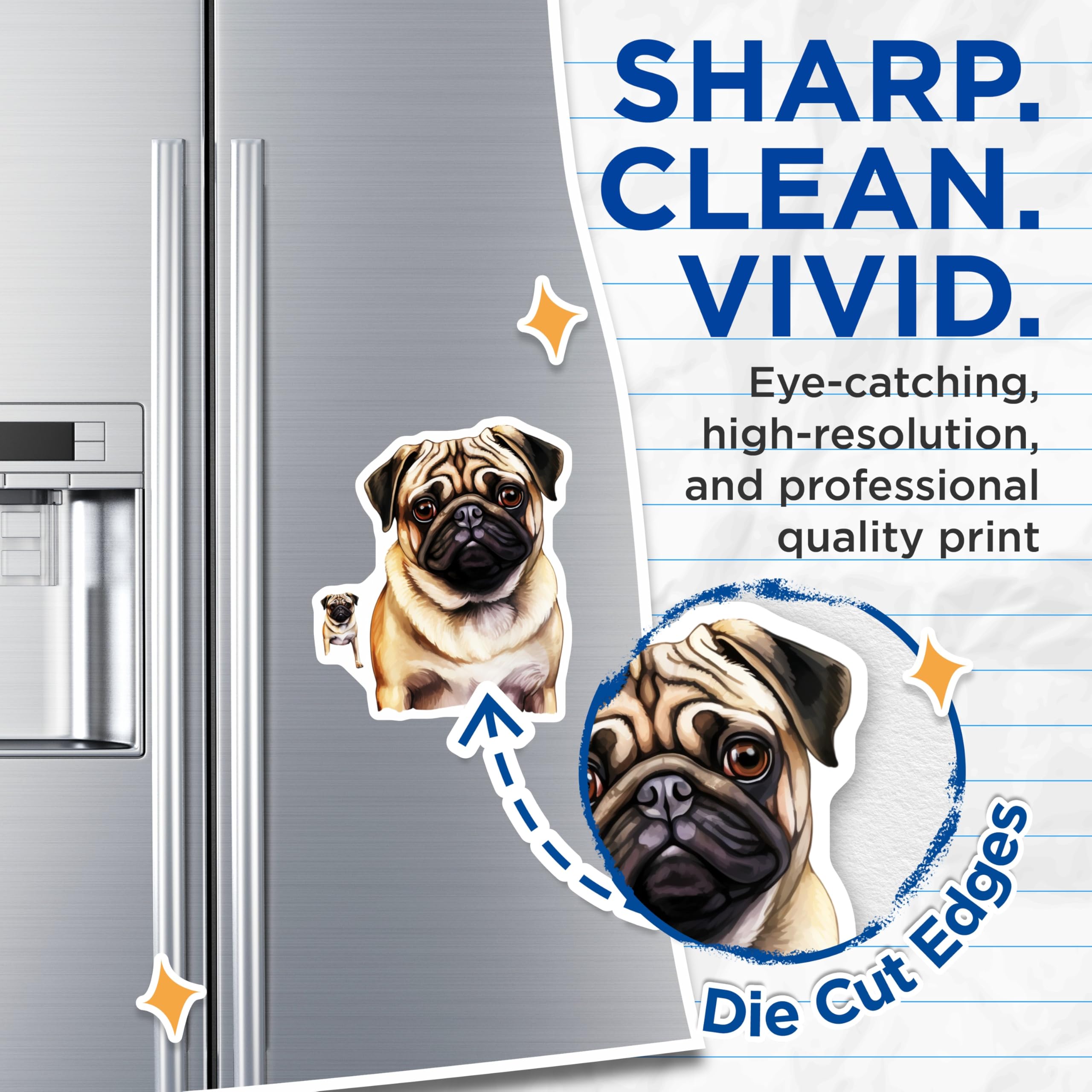 (2 Pack) Pug Dog Magnets - Adorable Pet Fridge Decor - Funny Animal Lover Kitchen Accessory - 5 Inches On Longest Side - Thick Durable Magnet - Made in USA - MAG25388