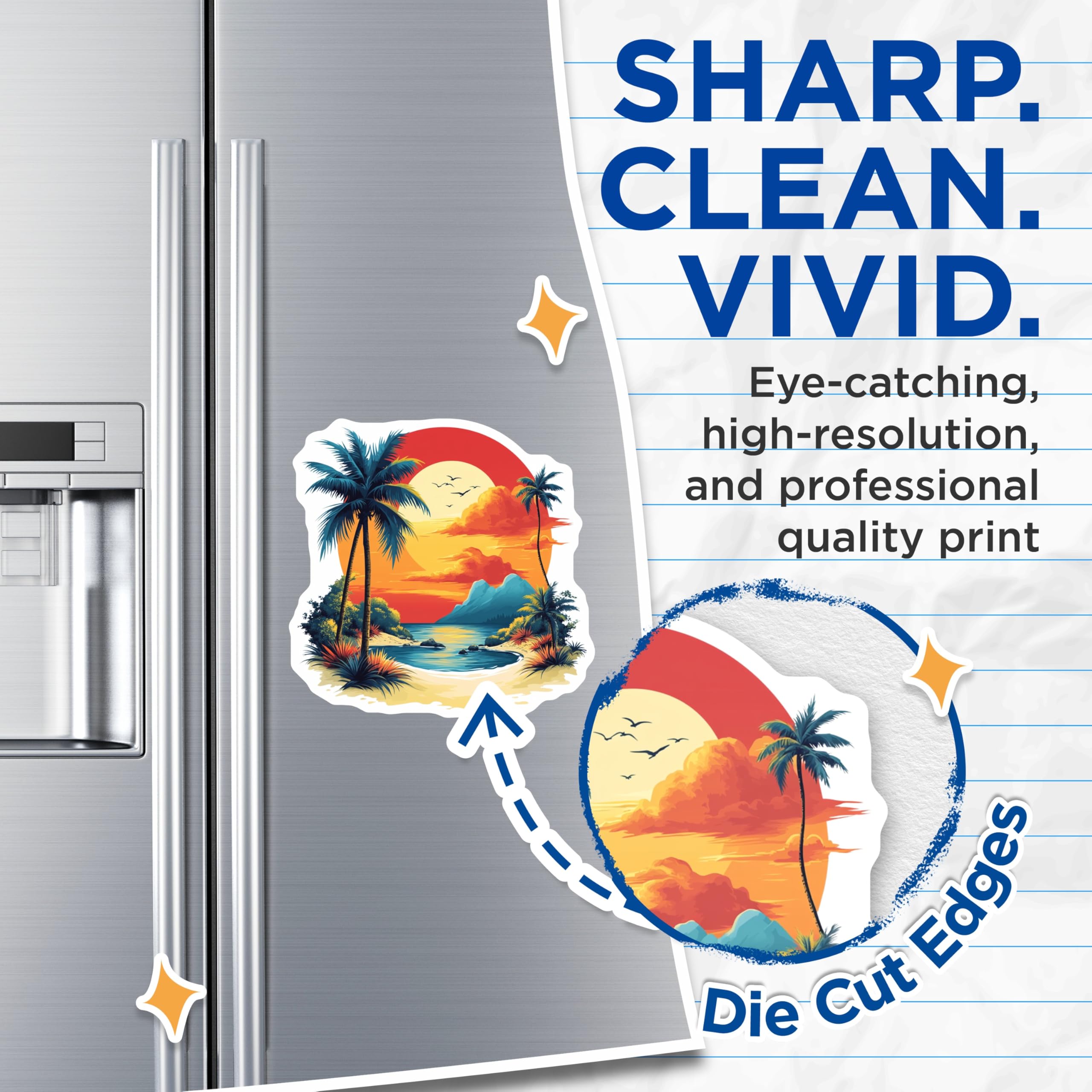 (2 Pack) Tropical Sunset Beach Magnets - Palm Tree Ocean View - Island Vacation Decor - 5 Inches On Longest Side - Thick Durable Magnet - Made in USA - MAG30628