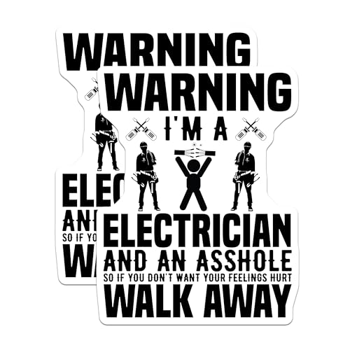 (2 Pack) Warning Electrician Stickers - Funny Work Sticker - Electrical Humor - 5" On Longest Side - Sticks to Smooth Flat Surfaces - Made in USA - BMCS6319