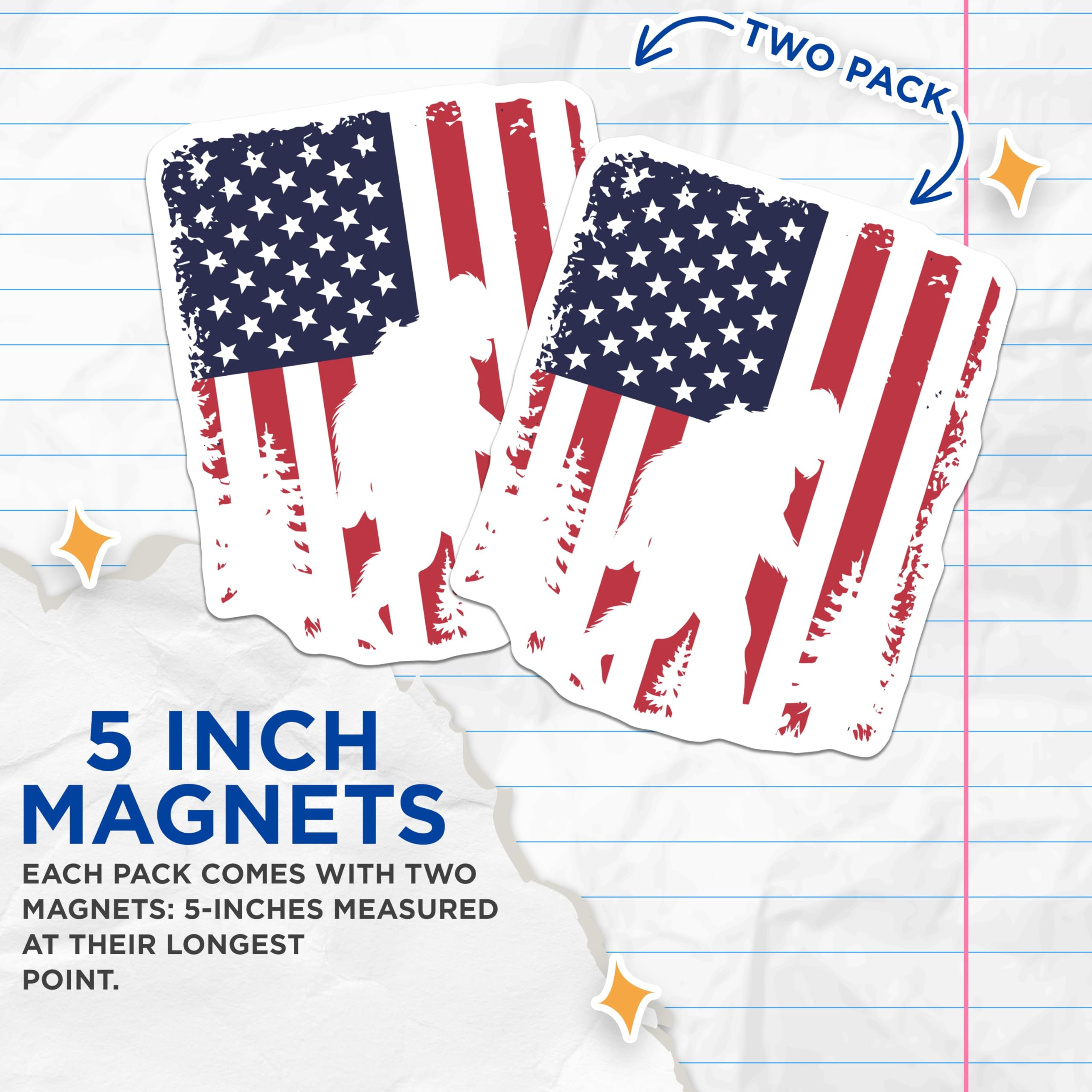 (2 Pack) Bigfoot American Flag Magnets - Sasquatch USA Cryptid - Patriotic Wilderness Folklore Decor - 5 Inches On Longest Side - Thick Durable Magnet - Made in USA - MAG21061