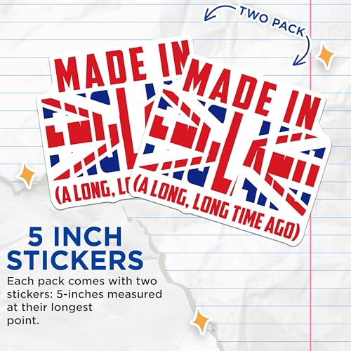 (2 Pack) Made in England Stickers - Funny British Saying - Nostalgic Retro UK Decal - 5" On Longest Side - Sticks to Smooth Flat Surfaces - Made in USA - BMCS8958