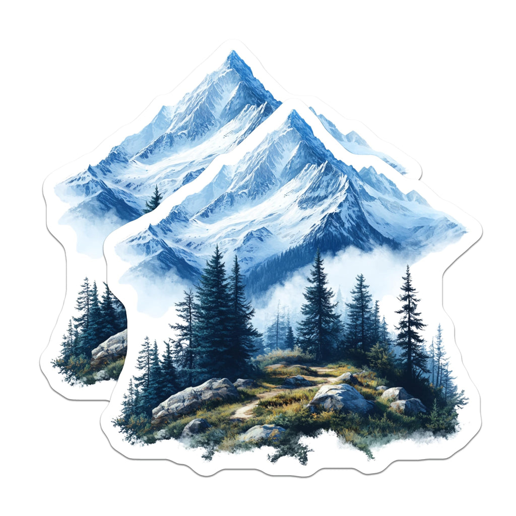 (2 Pack) Mountain Landscape Magnets - Snowy Peak Forest - Nature Scene Adventure Decor - Hiking Outdoors Art - 5 Inches On Longest Side - Thick Durable Magnet - Made in USA - MAG27411
