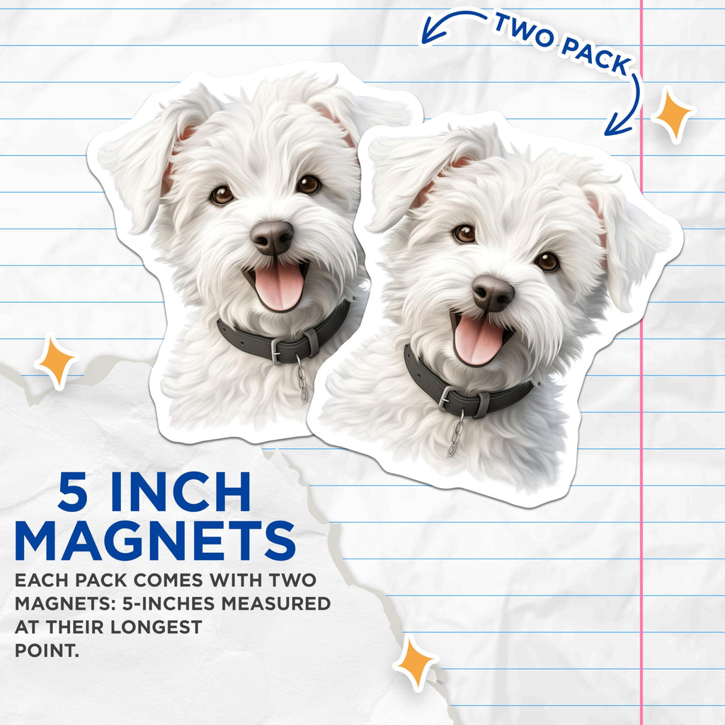 (2 Pack) White Fluffy Dog Magnets - Dog Mom Refrigerator Decor - Cute Puppy Animal Art - 5 Inches On Longest Side - Thick Durable Magnet - Made in USA - MAG29941