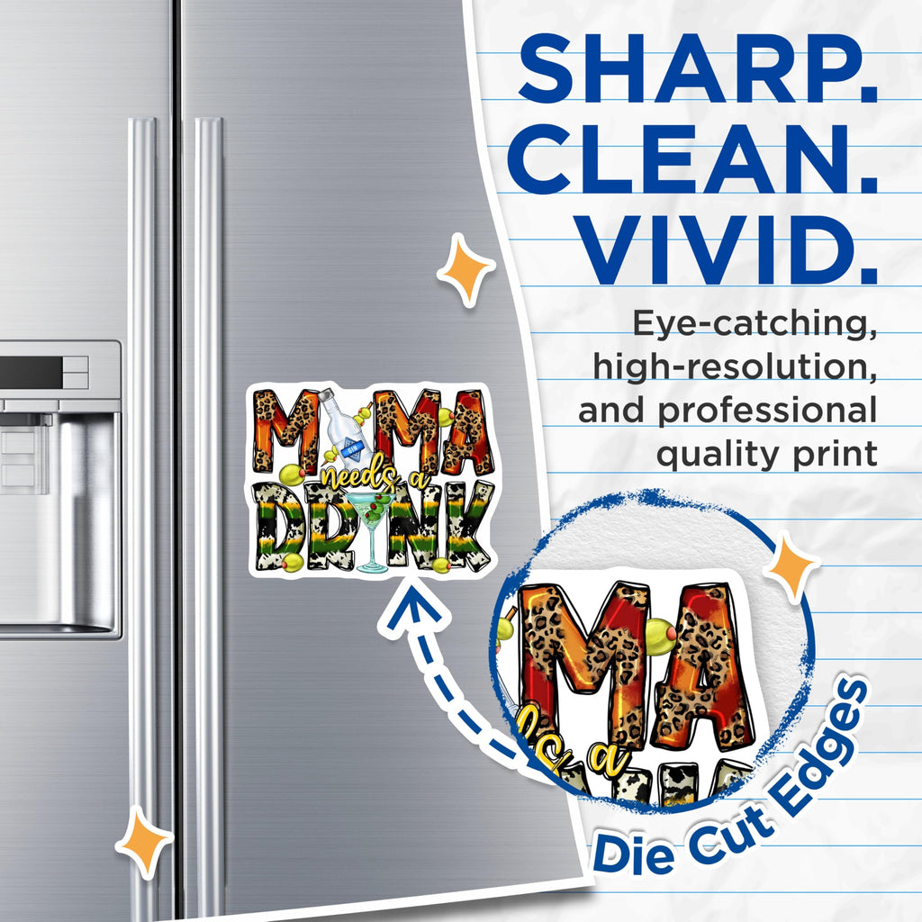 (2 Pack) Mama Needs A Drink Magnets - Funny Mom Life - Leopard Print Martini Decor - Refrigerator Kitchen Accessory - 5 Inches On Longest Side - Thick Durable Magnet - Made in USA - MAG30997