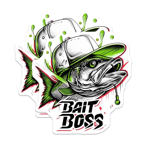 (2 Pack) Fishing Bait Boss Stickers - Cool Fisherman Stickers - Fishing Enthusiast Stickers - 5" On Longest Side - Sticks to Any Smooth Flat Surface - Made in USA - BMCS3354