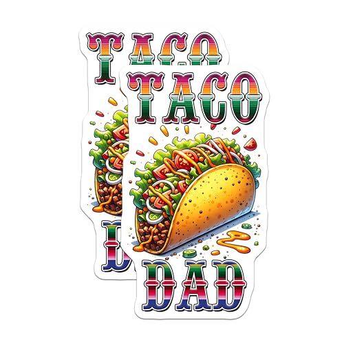 (2 Pack) Taco Dad Stickers - Funny Food - Mexican Food Lover - 5" On Longest Side - Sticks to Smooth Flat Surfaces - Made in USA - BMCS8226