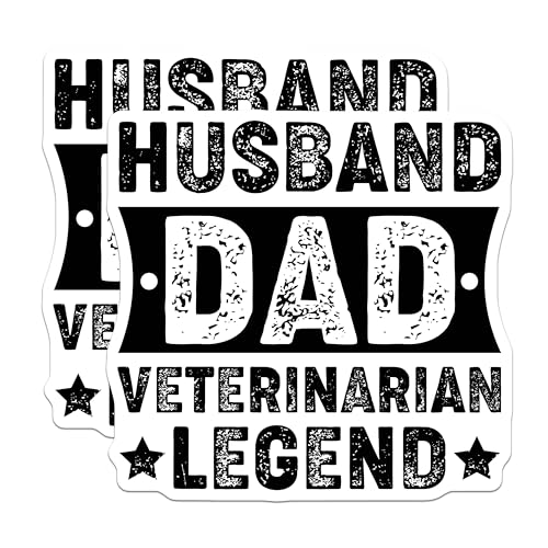 (2 Pack) Husband Dad Veterinarian Legend Stickers - Funny Vet Stickers - Father's Day Stickers for Dad - 5" On Longest Side - Sticks to Smooth Flat Surfaces - Made in USA - BMCS5075