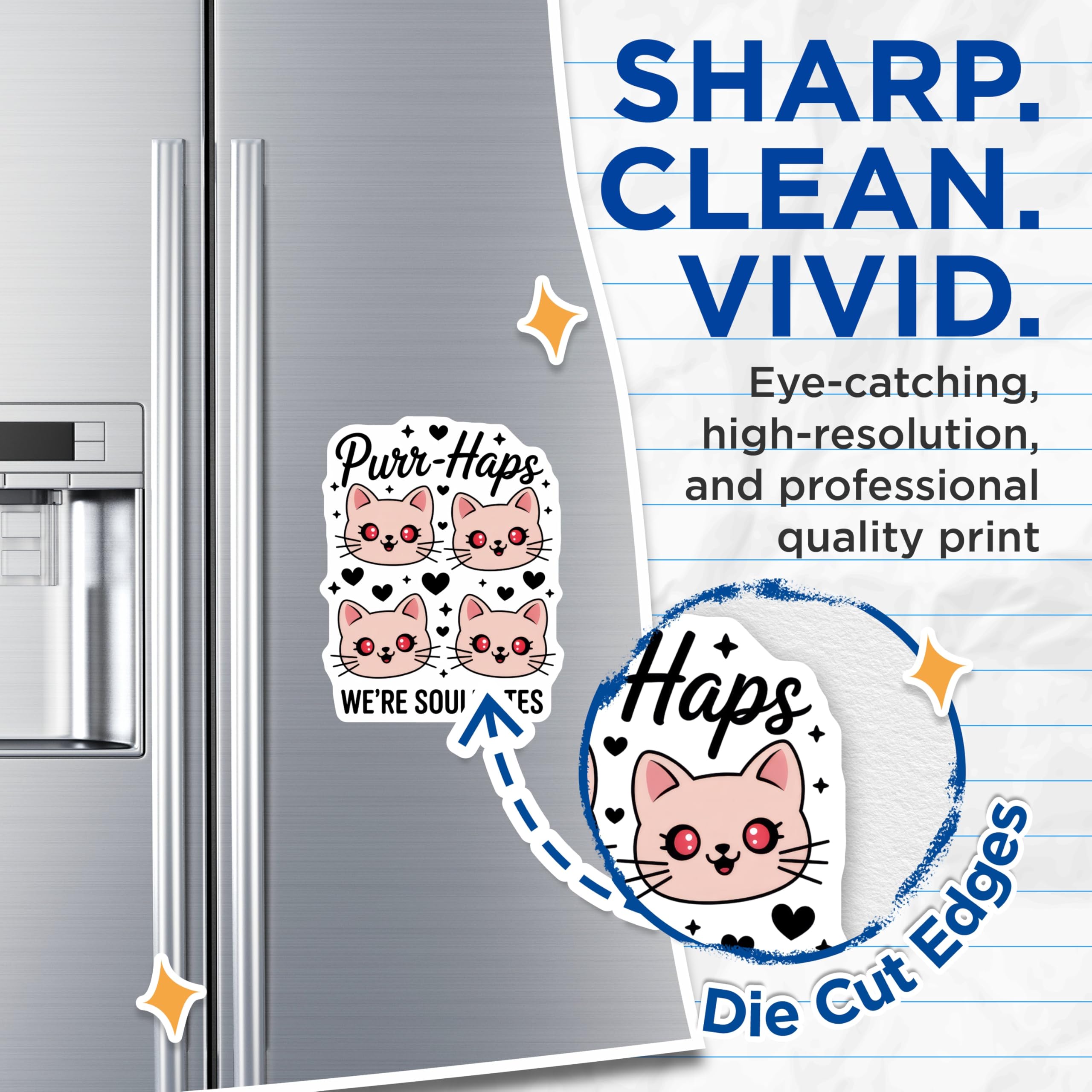 (2 Pack) Cute Cats Magnets - Purr-Haps Soulmates Decor - Kawaii Cat Refrigerator Decor - 5" On Longest Side - Premium Magnet - for Cars, Refrigerators, Toolboxes, Lockers - Made in USA - MAG17729