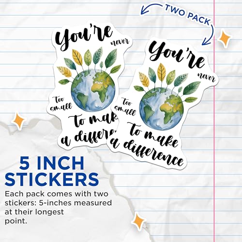 (2 Pack) Earth Quote Stickers - Inspirational - Motivational Quote for Eco-Friendly Enthusiasts - 5" On Longest Side - Sticks to Smooth Flat Surfaces - Made in USA - BMCS7695