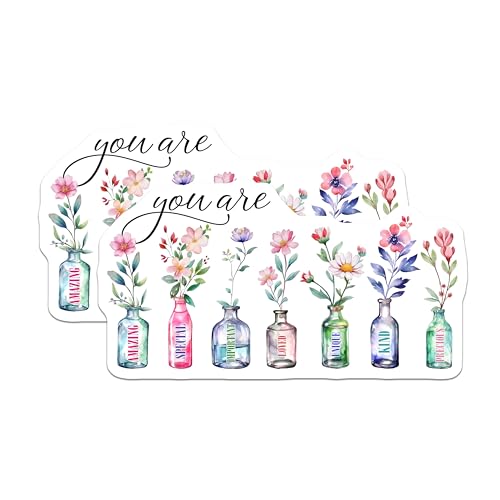 (2 Pack) Inspirational Quotes Magnets Magnets - Positive Affirmations - Floral Watercolor Bottles - 5" On Longest Side - Made in USA - Sticks to Refrigerators & Metal Surfaces - MAG8586