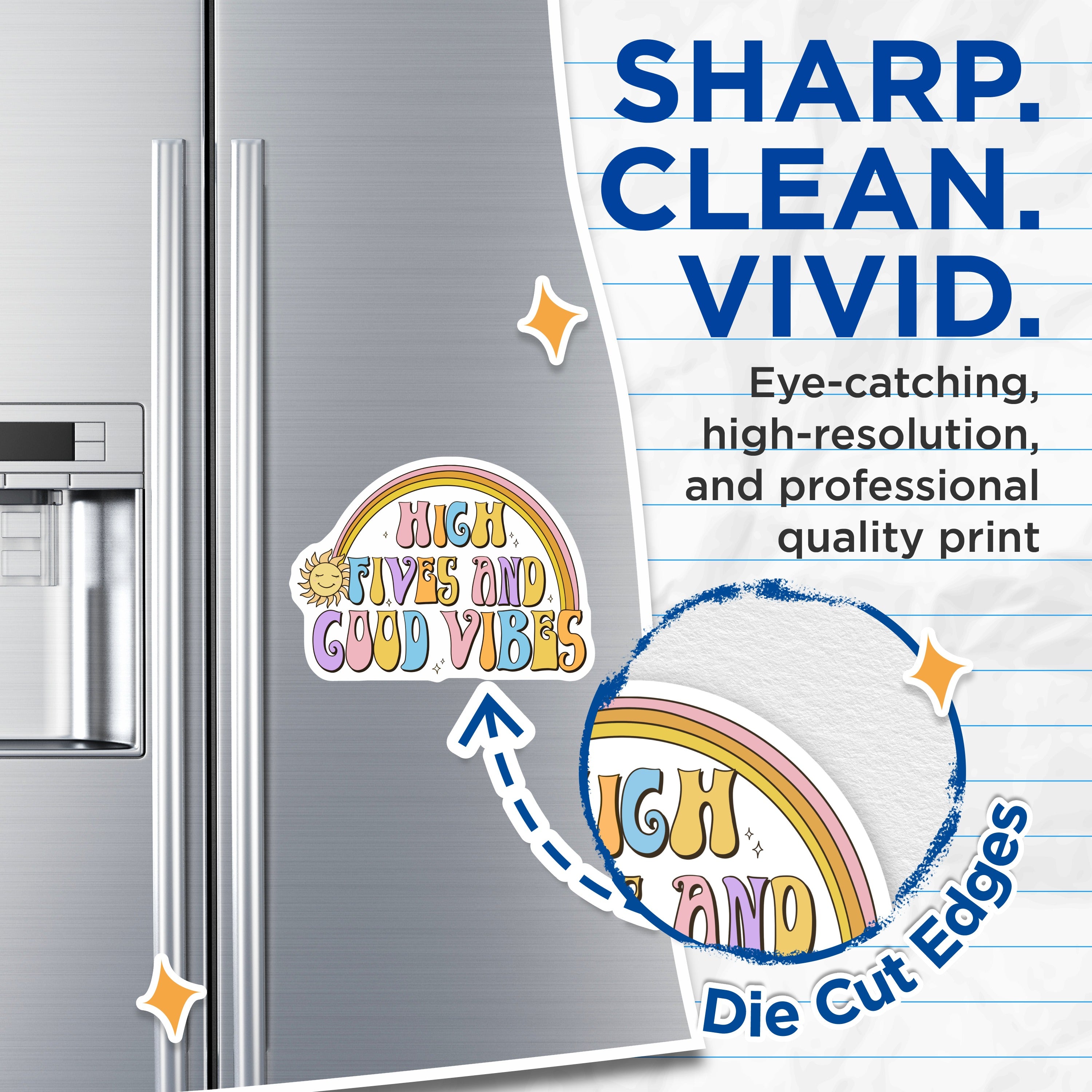 (2 Pack) High Fives Good Vibes Magnets - Retro Rainbow Decor - Positive Affirmation Art - Fun Refrigerator Magnets - Sunshine Quote - 5" - Thick Durable Magnet - Made in USA - MAG39973