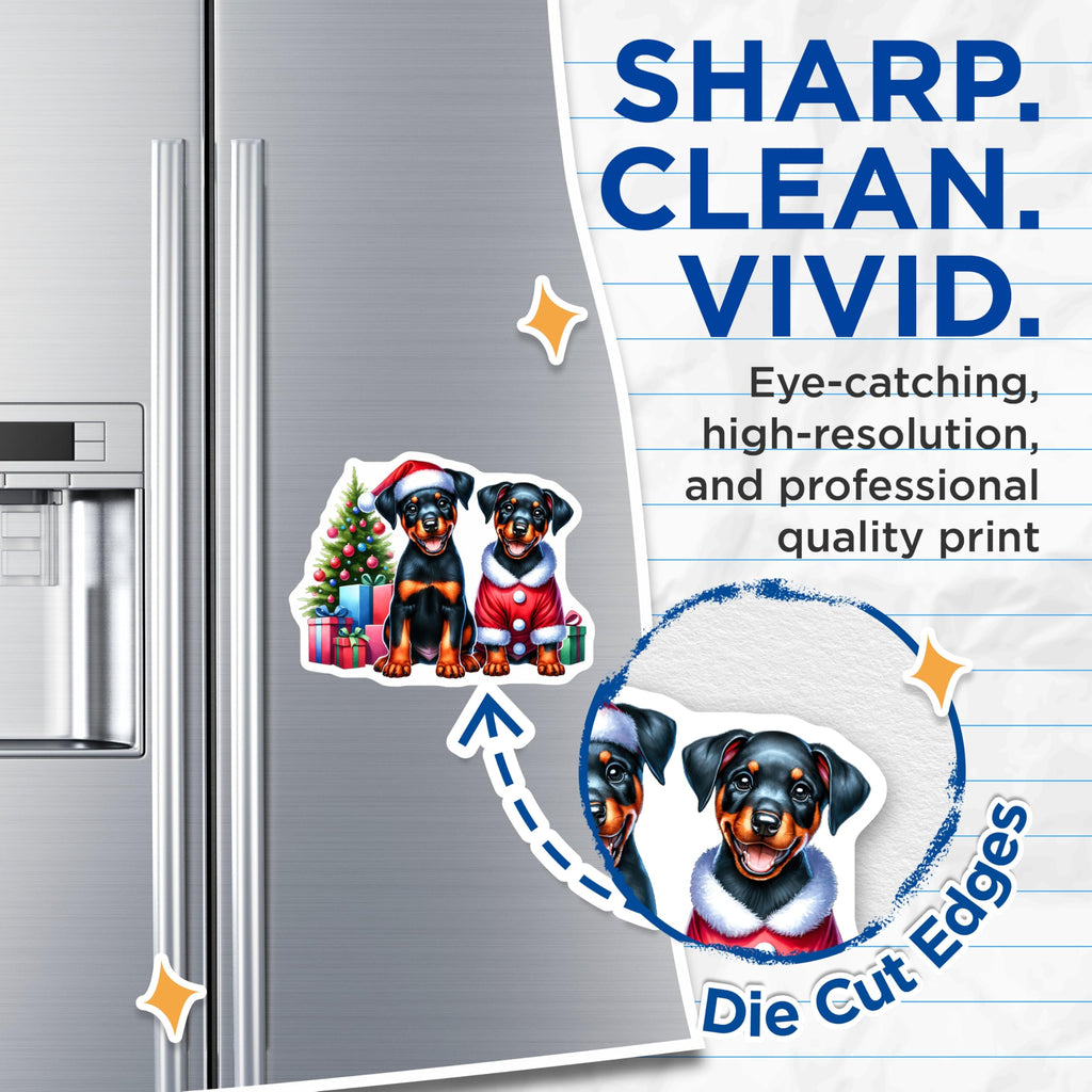 (2 Pack) Doberman Puppy Christmas Magnets - Holiday Pet Decor - Festive Dog Parent Accessories - 5 Inches On Longest Side - Thick Durable Magnet - Made in USA - MAG26739