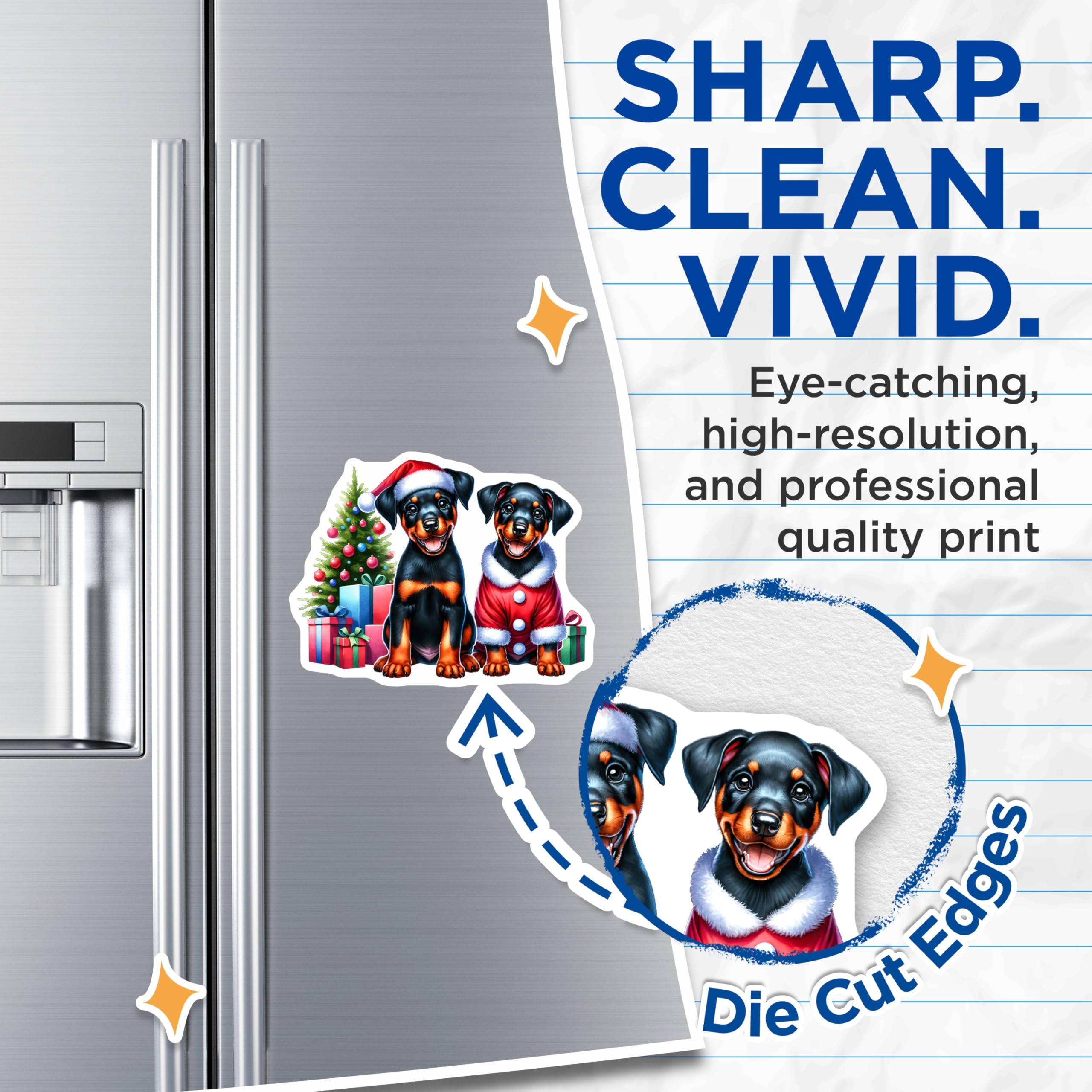 (2 Pack) Doberman Puppy Christmas Magnets - Holiday Pet Decor - Festive Dog Parent Accessories - 5 Inches On Longest Side - Thick Durable Magnet - Made in USA - MAG26739