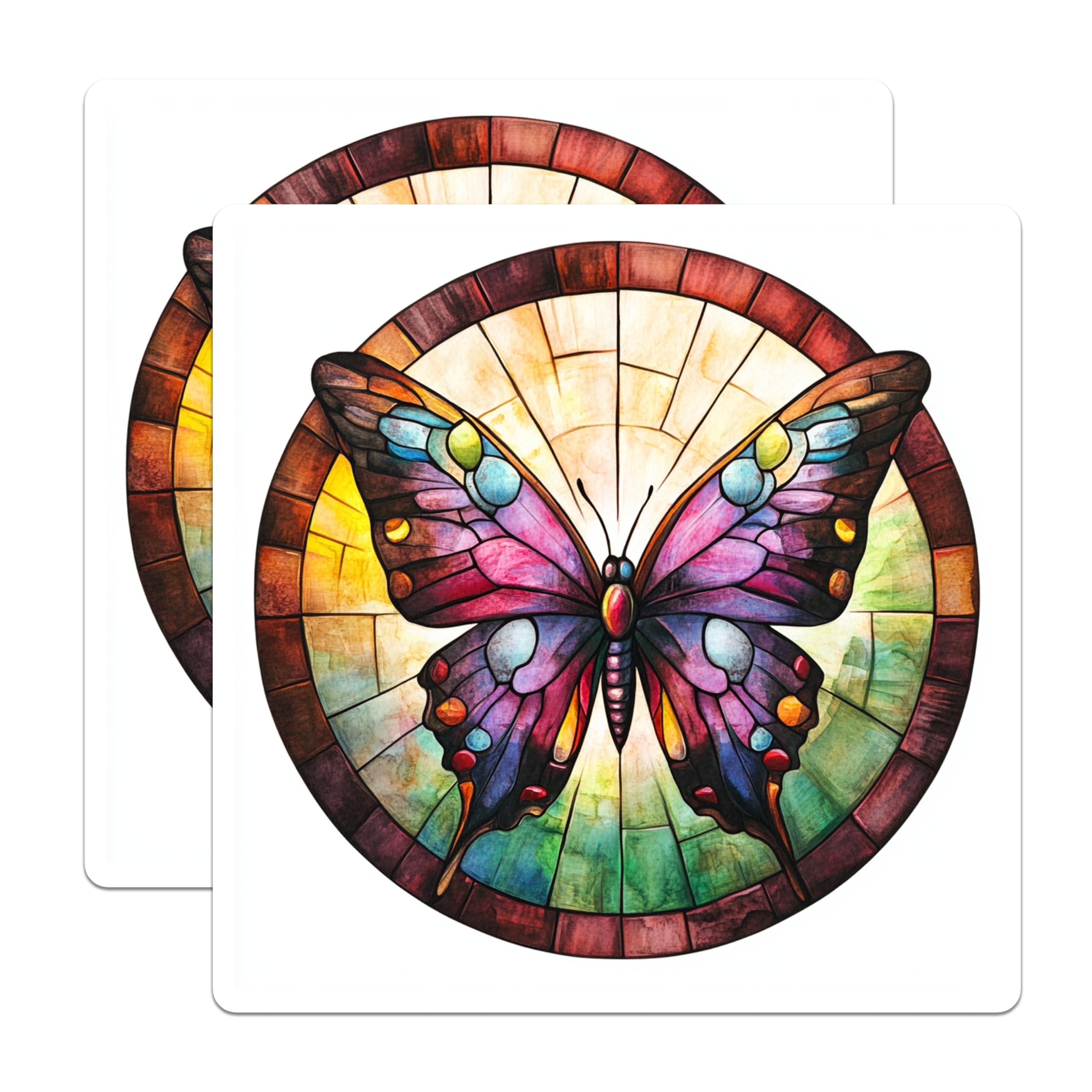 (2 Pack) Stained Glass Butterfly Magnets - Vibrant Nature Art - Refrigerator Decor Accent - 5 Inches On Longest Side - Thick Durable Magnet - Made in USA - MAG28890