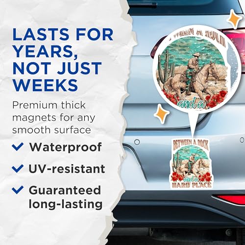 (2 Pack) Between A Rock and A Hard Place Magnets - 5" On Longest Side - for Cars, Fridges, Toolboxes - Made in USA - MAG3764