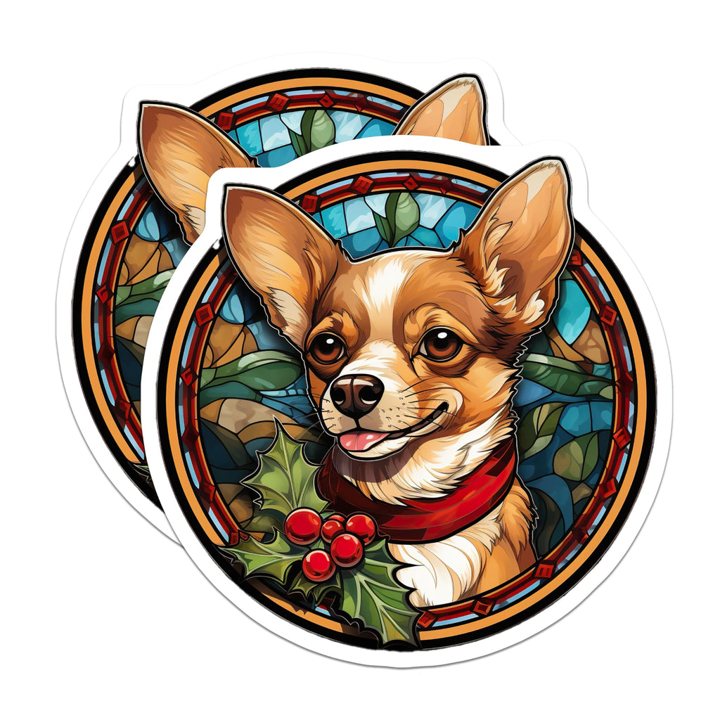 (2 Pack) Chihuahua Magnets - Stained Glass Christmas Dog Art - Festive Winter Holiday Pet Decor for Home - 5 Inches On Longest Side - Thick Durable Magnet - Made in USA - MAG24878