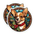 (2 Pack) Chihuahua Magnets - Stained Glass Christmas Dog Art - Festive Winter Holiday Pet Decor for Home - 5 Inches On Longest Side - Thick Durable Magnet - Made in USA - MAG24878