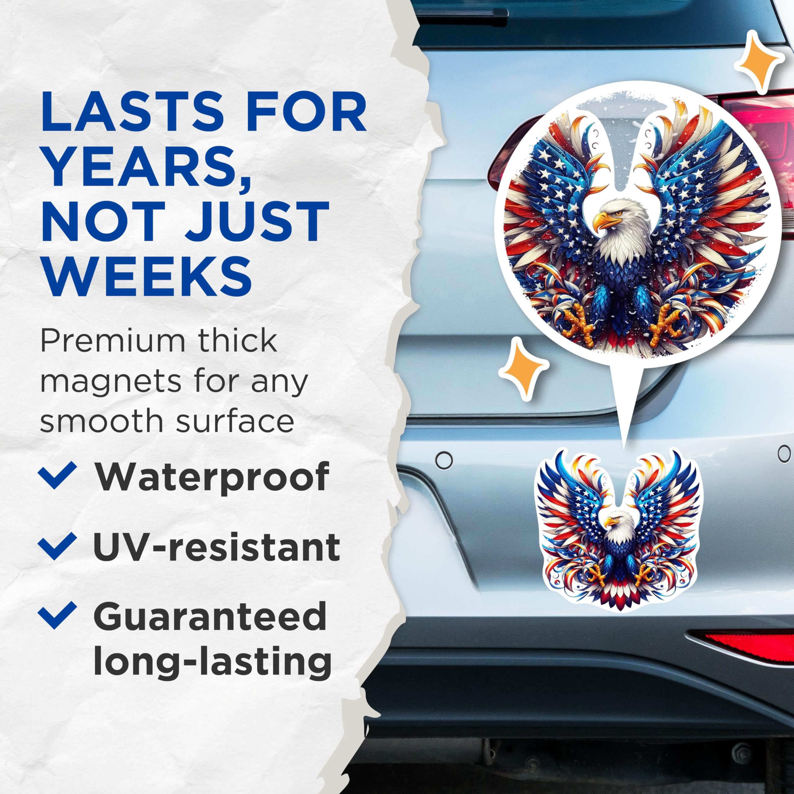 (2 Pack) Patriotic USA Flag Bald Eagle Screaming Eagle Magnets - USA Flag Magnets - 5 Inches On Longest Side - Premium Magnet - for Cars, Refrigerators, Toolboxes - Made in USA - MAG2124