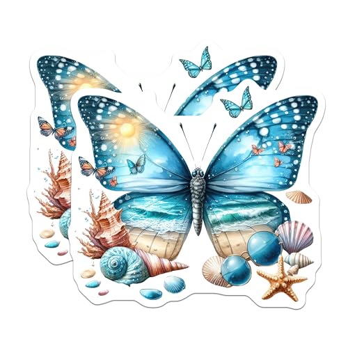 (2 Pack) Butterfly Ocean Magnets - Beach Theme - Coastal Decor - Sea Life - Nautical Magnets - 5" On Longest Side - for Cars, Fridges, Toolboxes - Made in USA - MAG7171