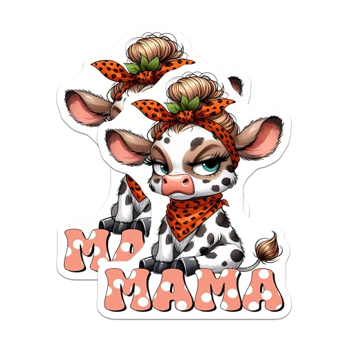 (2 Pack) Cute Mama Cow Stickers - Animal Lover Stickers - Farm Theme Stickers - 5" On Longest Side - Sticks to Smooth Flat Surfaces - Made in USA - BMCS3788