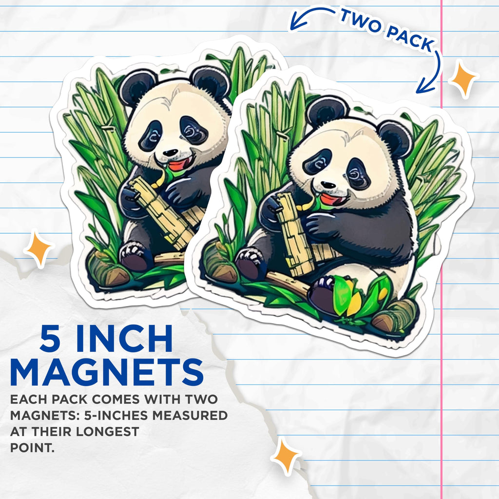 (2 Pack) Happy Panda Magnets - Cute Bamboo Eating Animal Art - Refrigerator Decor - Wildlife Nature Lover Display - 5 Inches On Longest Side - Thick Durable Magnet - Made in USA - MAG22832