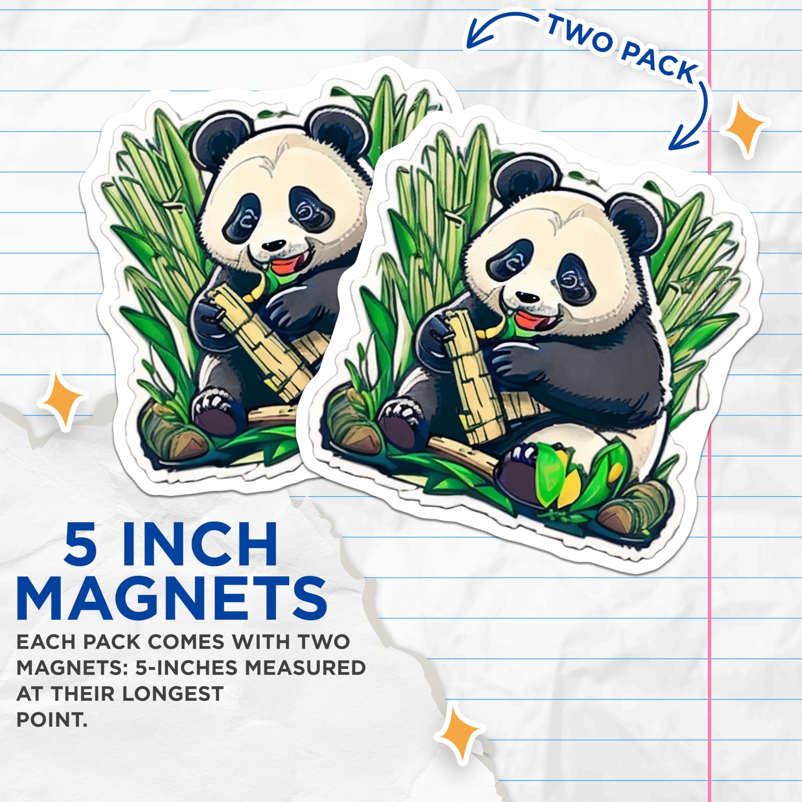 (2 Pack) Happy Panda Magnets - Cute Bamboo Eating Animal Art - Refrigerator Decor - Wildlife Nature Lover Display - 5 Inches On Longest Side - Thick Durable Magnet - Made in USA - MAG22832
