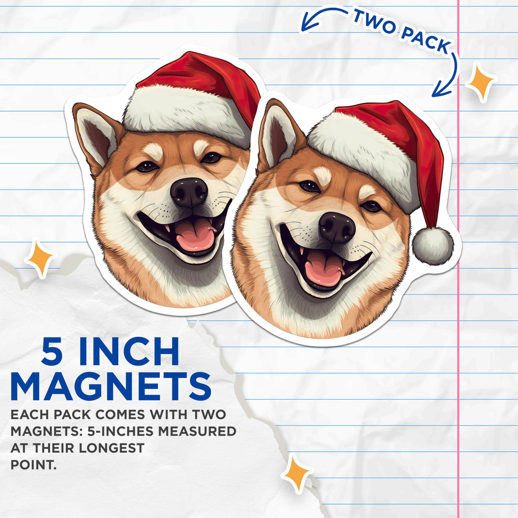 (2 Pack) Shiba Inu Christmas Magnets - Santa Dog Holiday Decor - Pet Parent Xmas Decoration - 5 Inches On Longest Side - Thick Durable Magnet - Made in USA - MAG28593