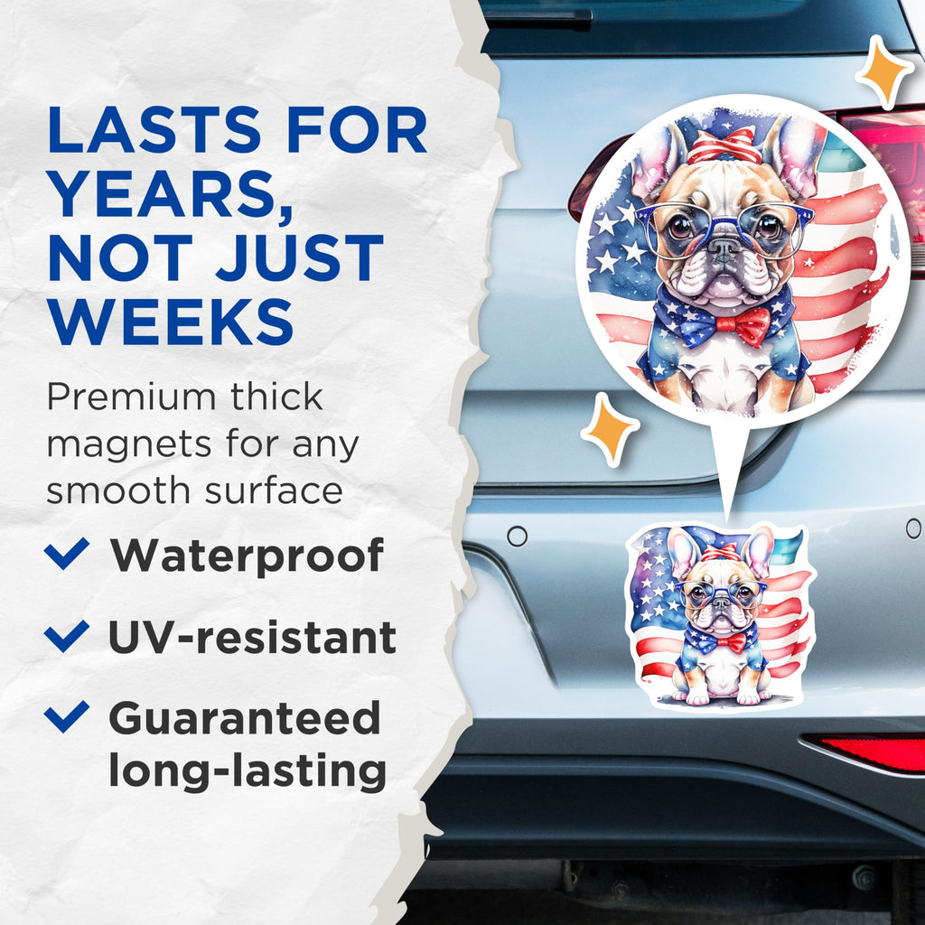 (2 Pack) Patriotic Bulldog Magnets - American Flag Decor - Fourth of July Decorations - 5" On Longest Side - Premium Magnet - for Cars, Refrigerators, Toolboxes, Lockers - Made in USA - MAG15080