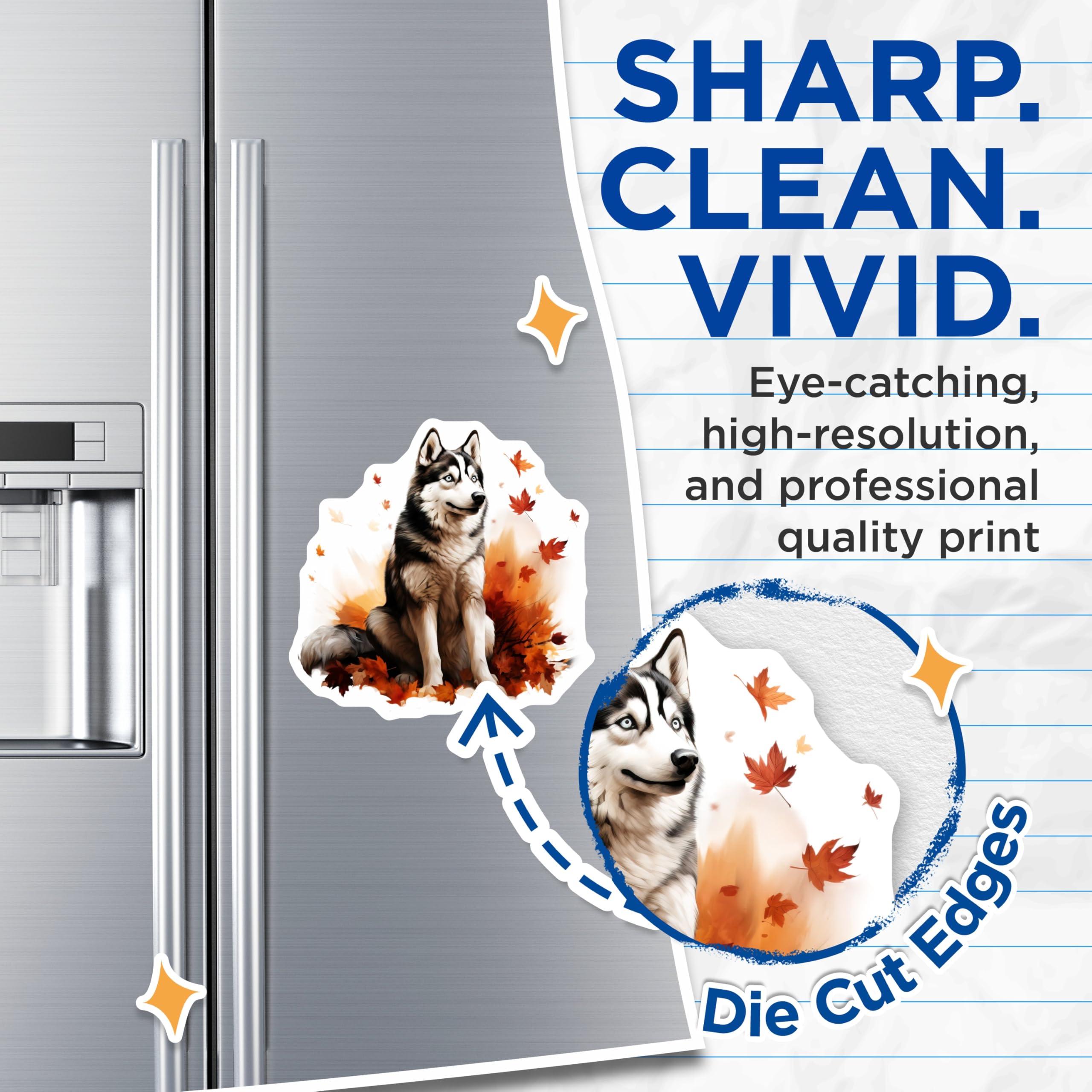 (2 Pack) Siberian Husky Magnets - Fall Autumn Dog Decor - Pet Lover Refrigerator Magnets - Animal Lover Kitchen Locker - 5 Inches On Longest Side - Thick Durable Magnet - Made in USA - MAG28356