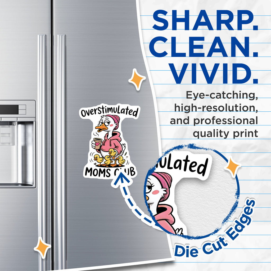 (2 Pack) Overstimulated Moms Club Magnets - Funny Mom Life - Tired Parent Humor - Coffee Lover Mama Duck - 5 Inches On Longest Side - Thick Durable Magnet - Made in USA - MAG36142