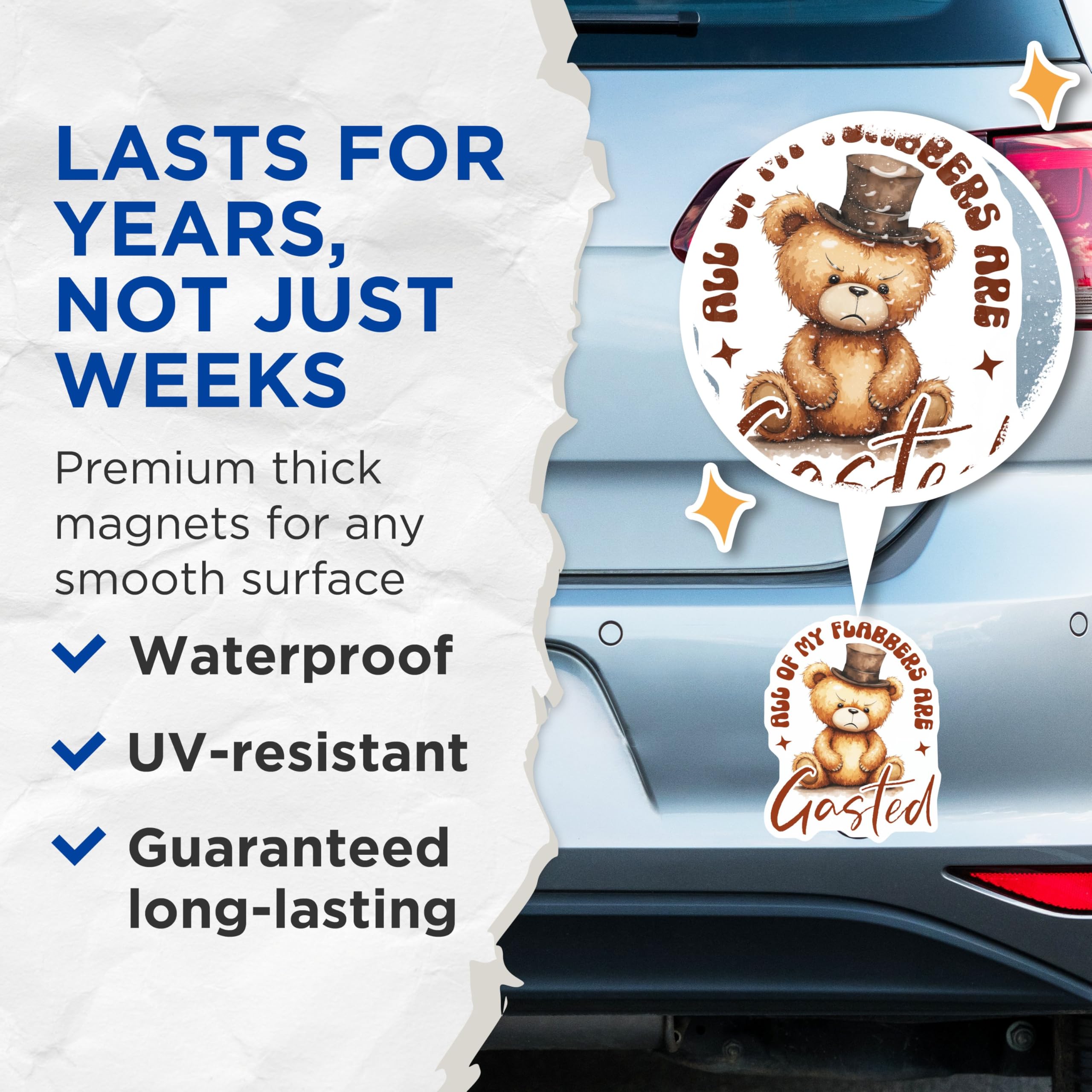 (2 Pack) All of My Flabbers are Gasted Magnets - Cute Bear Magnets - Funny Quote Magnets - 5" On Longest Side - for Cars, Fridges, Toolboxes - Made in USA - MAG4240