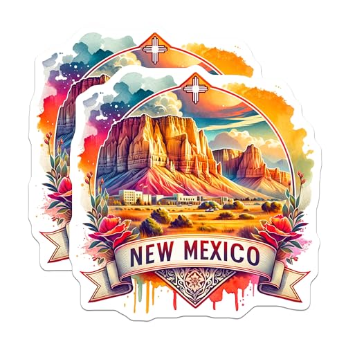 (2 Pack) New Mexico Adventure Stickers - Vibrant Landscape Art - Southwestern Desert Scene - 5" On Longest Side - Sticks to Smooth Flat Surfaces - Made in USA - BMCS7087