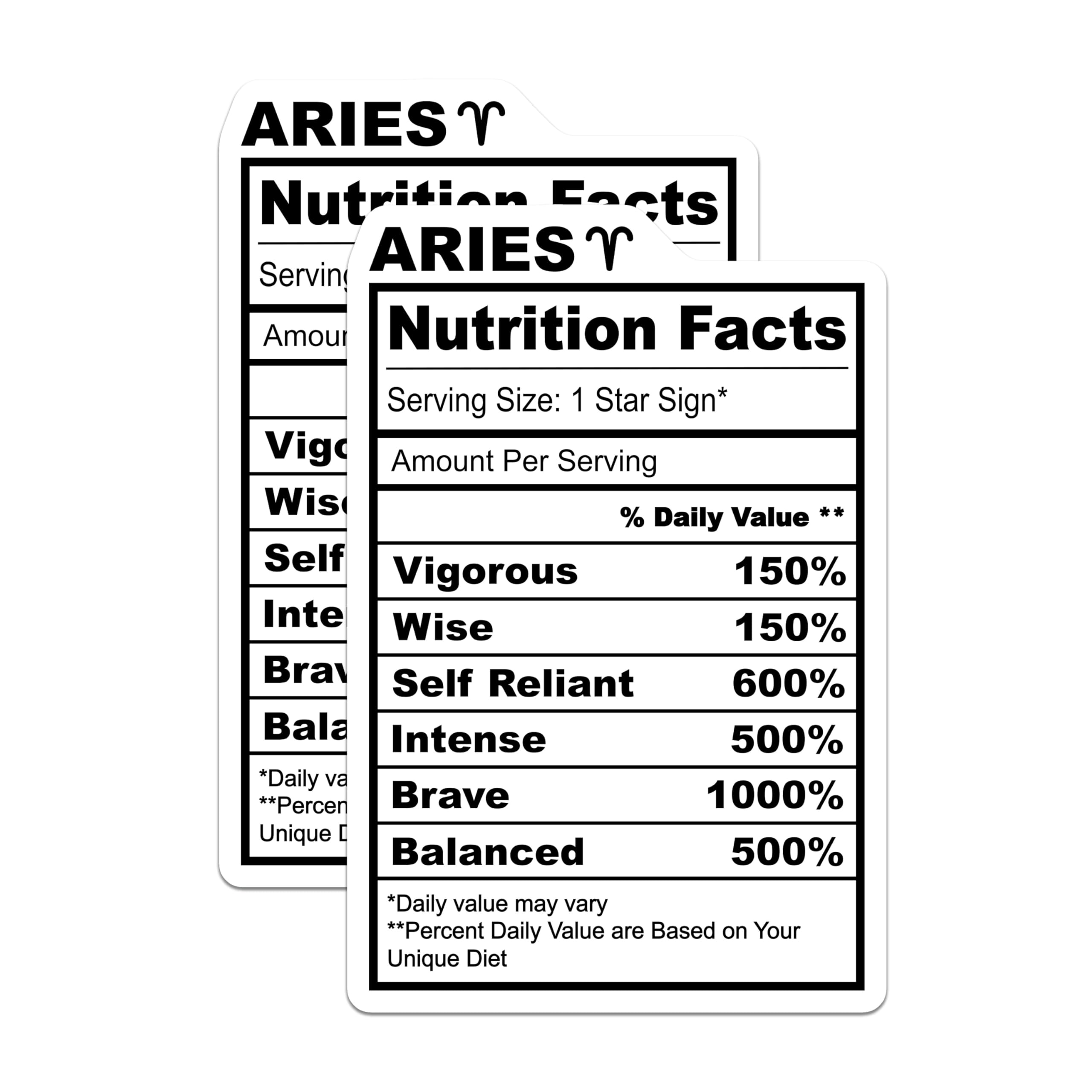 (2 Pack) Aries Zodiac Magnets - Nutrition Facts - Horoscope Sign - 5" On Longest Side - Premium Magnet - for Cars, Refrigerators, Toolboxes, Lockers - Made in USA - MAG14564