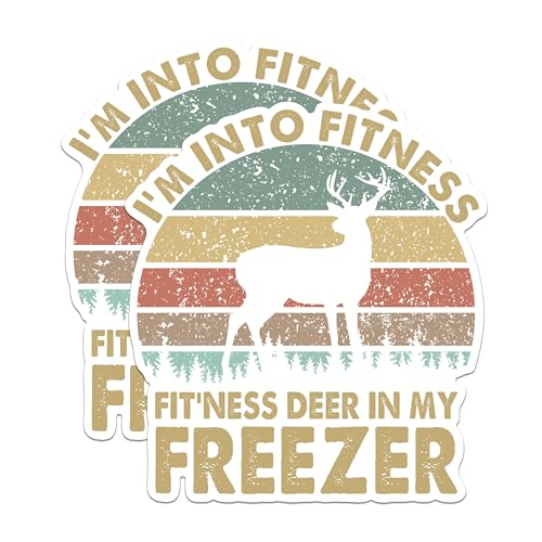 (2 Pack) I'm Into Fitness Stickers - Deer Freezer Stickers - Hunting Humor Stickers - 5" On Longest Side - Sticks to Any Smooth Flat Surface - Made in USA - BMCS2919