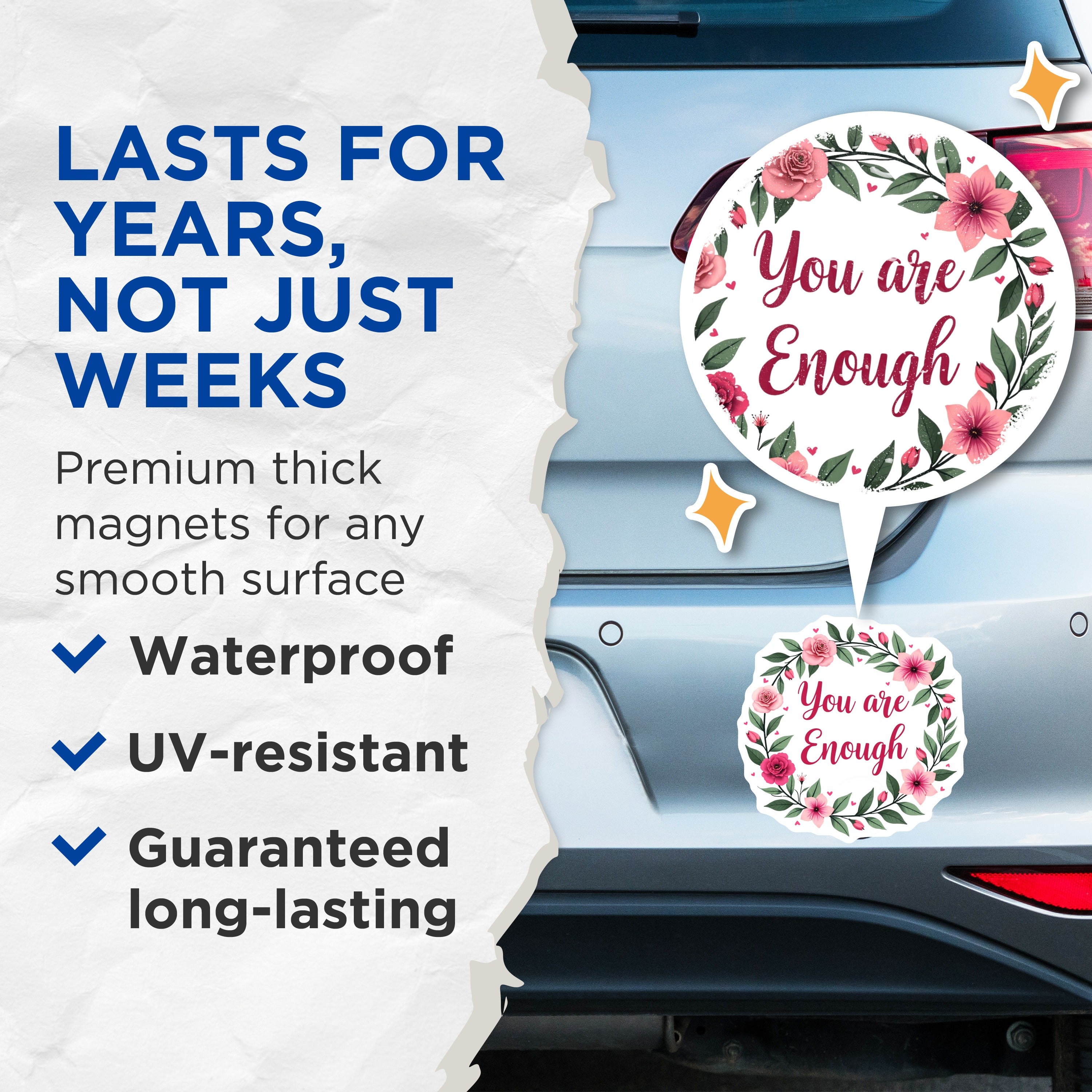 (2 Pack) You are Enough Magnets - Positive Affirmation Decor - Self Love Inspiration Floral Reminder - 5 Inches On Longest Side - Thick Durable Magnet - Made in USA - MAG36026