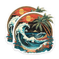 (2 Pack) Ocean Wave Scenic Magnets Magnets - Tropical Beach - Colorful Sun and Palm Trees - 5" On Longest Side - Made in USA - Sticks to Refrigerators & Metal Surfaces - MAG9253
