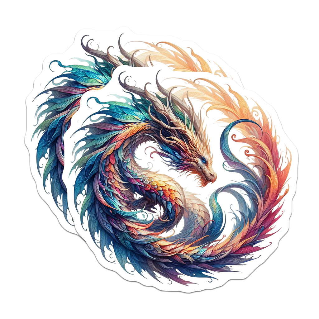 (2 Pack) Colorful Dragon Magnets - Fantasy Mythical Creature Decor - Majestic Spirit Beast Art - 5 Inches On Longest Side - Thick Durable Magnet - Made in USA - MAG37419