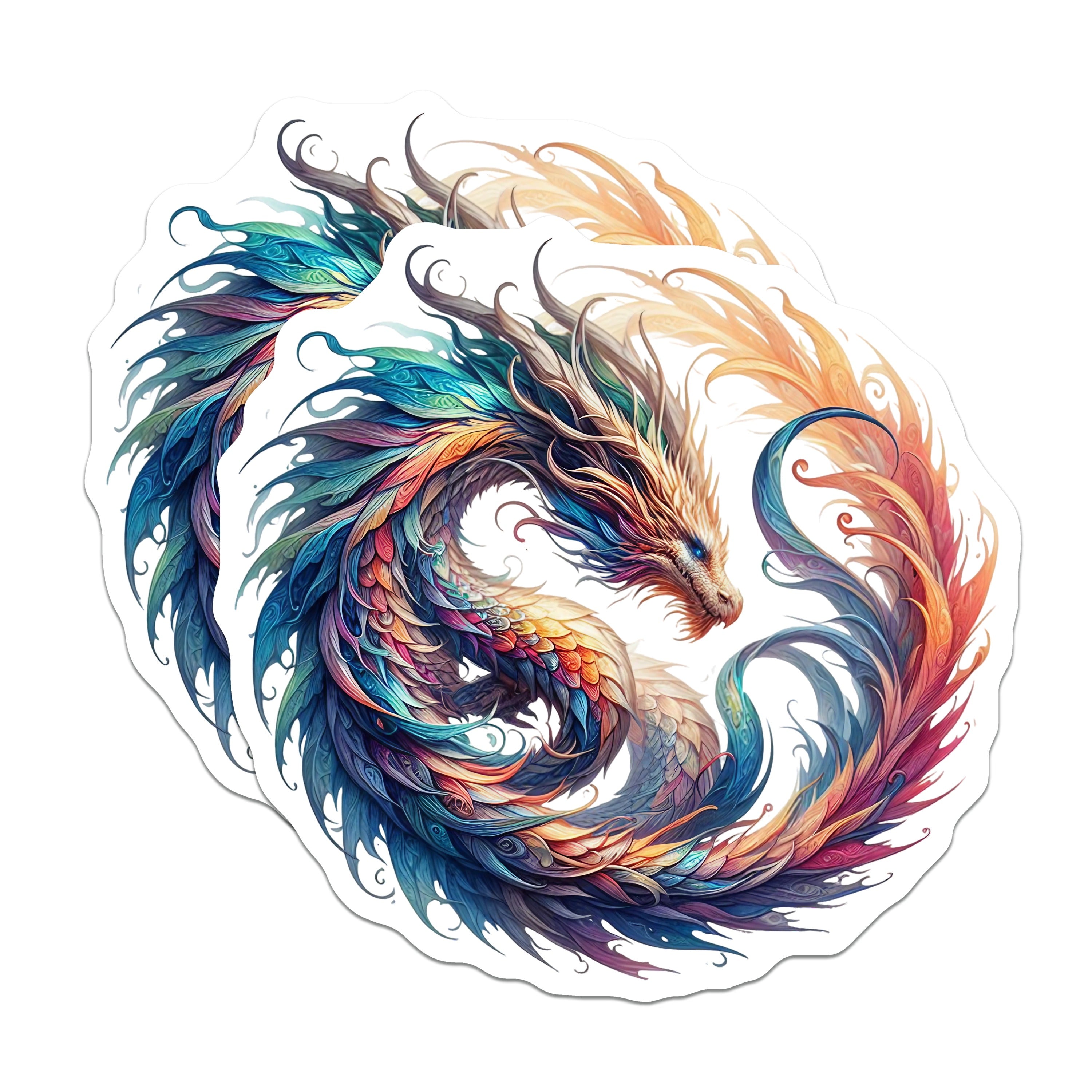 (2 Pack) Colorful Dragon Magnets - Fantasy Mythical Creature Decor - Majestic Spirit Beast Art - 5 Inches On Longest Side - Thick Durable Magnet - Made in USA - MAG37419