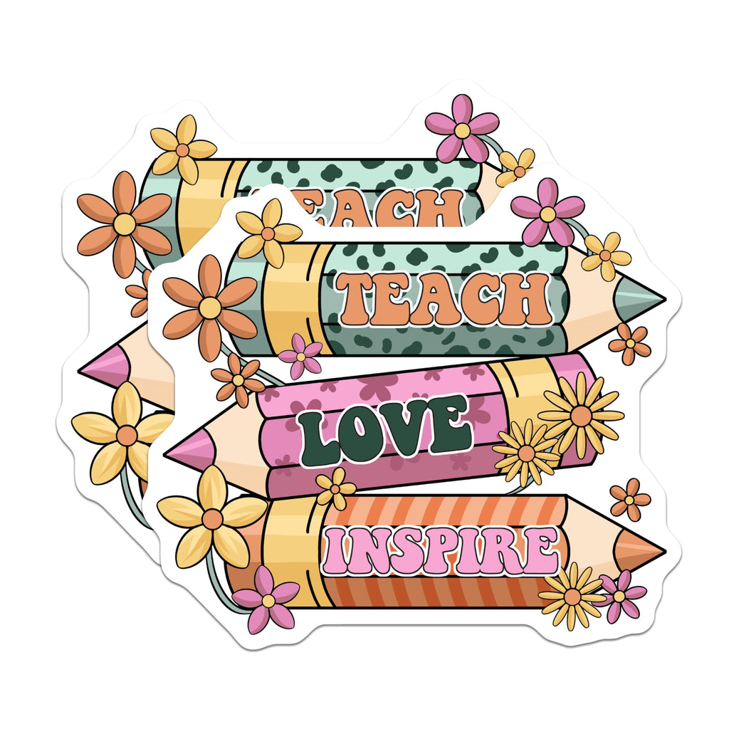 (2 Pack) Teacher Appreciation Magnets - Retro Teach Love Inspire - Floral Pencil Decor - 5" On Longest Side - Premium Magnet - for Cars, Refrigerators, Toolboxes, Lockers - Made in USA - MAG18284